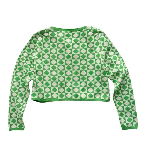 Zara Green and Off White Cropped Waist Cardigan NWT Sz Small - Picture 2 of 6